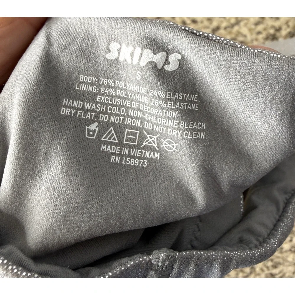 Skims Metallic Swim Bandeau Top Silver Strapless Bikini Top Small RN158973